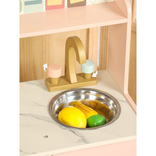 Bộ đồ chơi nhà bếp bằng gỗ màu hồng – Mô hình bếp nấu ăn cỡ lớn, kèm phụ kiện, giúp bé tập làm đầu bếp