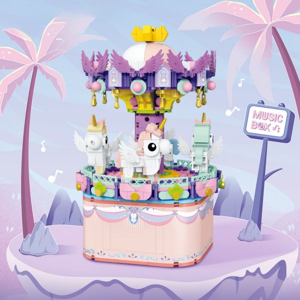 [Có bộ nhạc] Bộ lắp ráp đu quay ngựa gỗ thành troy 3D 3001 Mô hình trang trí siêu dễ thương