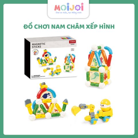 Đồ chơi xếp hình nam châm xếp hình cho bé Rainbow Magnetic Sticks (45/72 chi tiết)