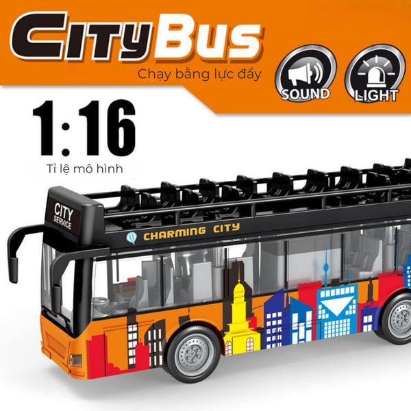 Mô hình Xe buýt thành phố 2 tầng City Bus thiết kế hiện đại tỷ lệ 1:16 có đèn và âm thanh, chạy đà cho bé