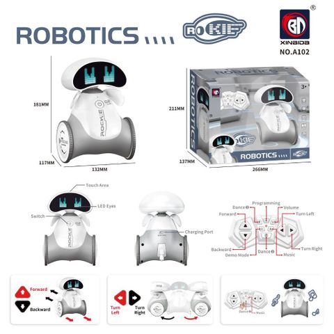 Đồ chơi robot thông minh điều khiển từ xa Rockie A102 – Robot cảm ứng, nhảy múa & phát nhạc
