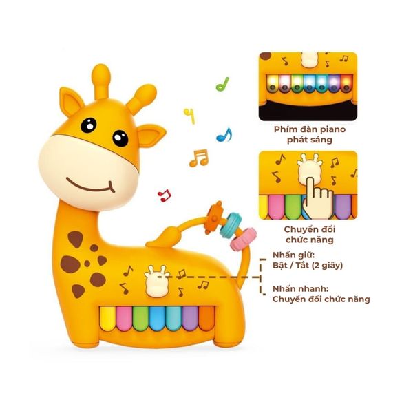 Đồ chơi đàn piano hươu cao cổ – Nhạc, đèn, phát triển giác quan và kỹ năng âm nhạc cho bé