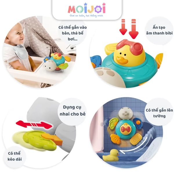 Đồ chơi rùa dễ thương 2 trong 1 cho bé, có âm thanh – Đồ chơi gắn xe đẩy, thả bể bơi, gắn tường