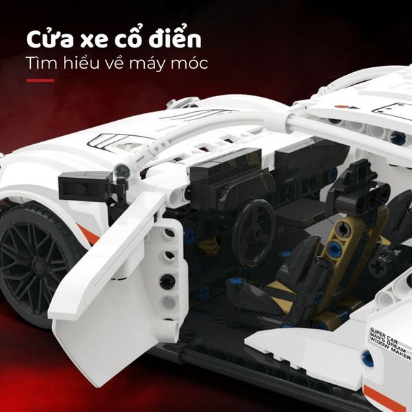Đồ chơi lắp ráp siêu xe GT phiên bản trắng đỏ – 1202 chi tiết | Mô hình xe đua tốc độ