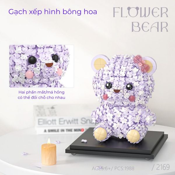 Mô hình lắp ráp gấu hoa Flower Bear 2169 DIY trang trí decor WL1988 mảnh