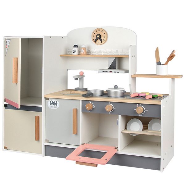 Bộ đồ chơi nhà bếp bằng gỗ kèm tủ lạnh – Mô hình bếp nấu ăn cỡ lớn, đầy đủ phụ kiện cho bé