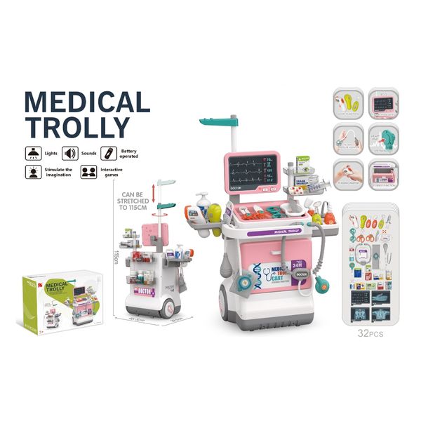 Đồ chơi xe đẩy bác sĩ Medical Trolly – Bộ đồ nghề bác sĩ cho bé 32 chi tiết có đèn & âm thanh