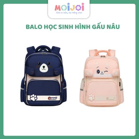 Balo học sinh hình gấu nâu dễ thương – Chất liệu chống nước, nhiều ngăn tiện dụng