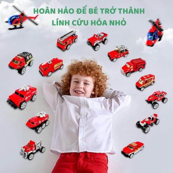 Bộ xe cứu hỏa hợp kim 15 chiếc – mô hình xe cứu hỏa tỉ lệ 1:64