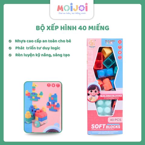 Đồ chơi xếp hình nhựa dẻo, bộ xây dựng lắp ráp đa dạng 40 chi tiết – Hình khối Soft Blocks sáng tạo
