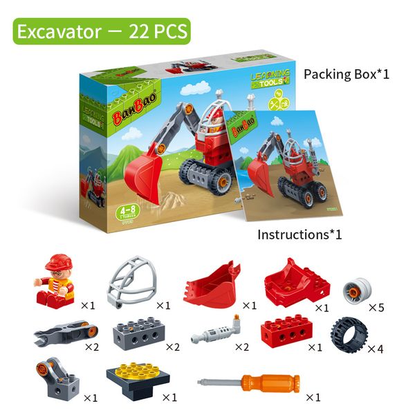 Đồ chơi lắp ráp máy xúc đất BanBao 9709 (22 chi tiết) – mô hình xe công trình mini cho bé