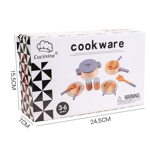 Bộ đồ chơi dụng cụ nấu ăn bằng gỗ tự nhiên – Nồi, chảo, chén dĩa và muỗng, an toàn cho bé