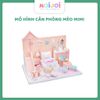 Mô hình DIY Book Nook - Mô hình căn phòng mèo MiMi – Tông hồng pastel, nội thất dễ thương kèm cầu trượt