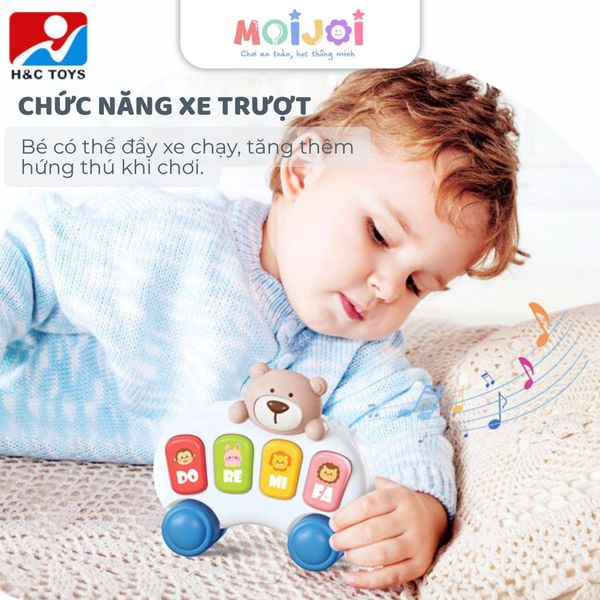 Xe âm nhạc hình gấu cho bé, rèn luyện tai mắt, âm thanh vui nhộn, di chuyển dễ dàng – Moijoi Store