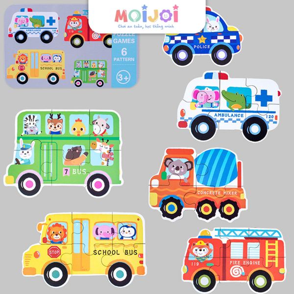 Bộ ghép hình thú, xe cho bé dạng hộp thiếc - 6 mẫu mỗi hộp (từ 3 tuổi)