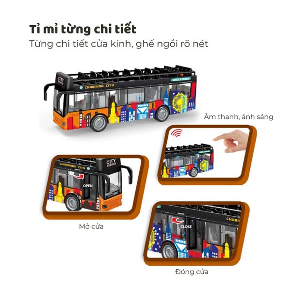 Mô hình Xe buýt thành phố 2 tầng City Bus thiết kế hiện đại tỷ lệ 1:16 có đèn và âm thanh, chạy đà cho bé