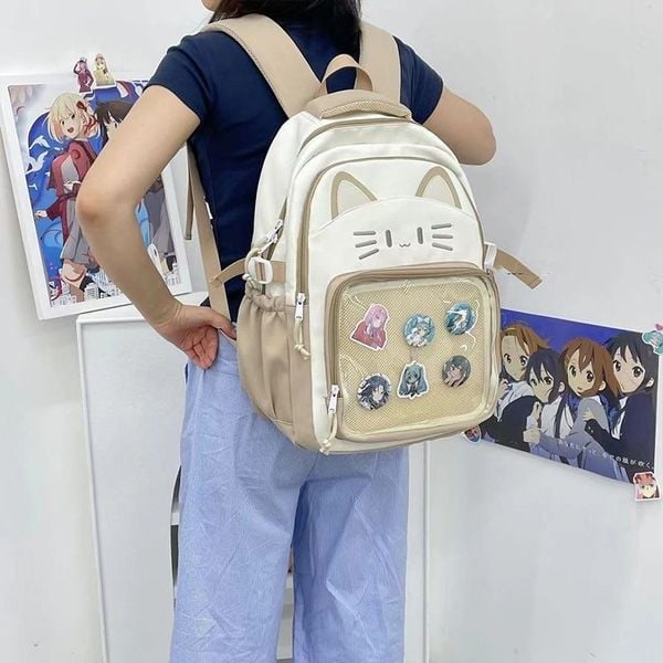 Ba lô học sinh tai mèo trong suốt phong cách kawaii họa tiết cute dễ thương – Nhiều ngăn tiện dụng