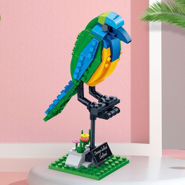 Mô hình lắp ráp chim Chào mào, Chim Sunbird đuôi chẽ, Chim Leafbird bụng cam BanBao 5123