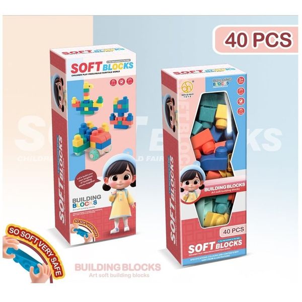Đồ chơi xếp hình nhựa dẻo, bộ xây dựng lắp ráp đa dạng 40 chi tiết – Hình khối Soft Blocks sáng tạo