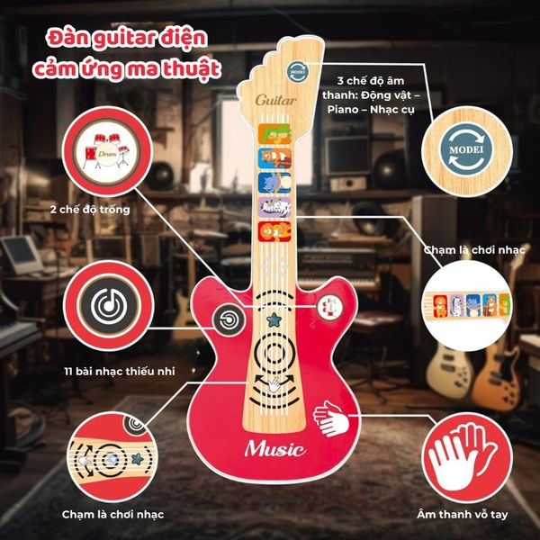 Đồ chơi âm nhạc cho bé 3 tuổi. Đàn Guitar Cảm ứng Funny Sound BabyG (Có Nhạc, Đèn)