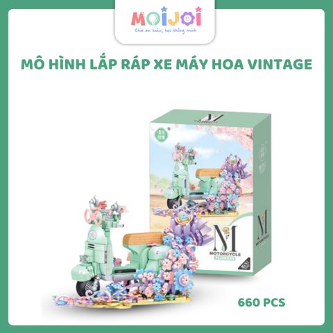 Mô hình lắp ráp xe máy hoa vintage 2192 - Decor Bàn học cho bé 6+ (660 chi tiết)