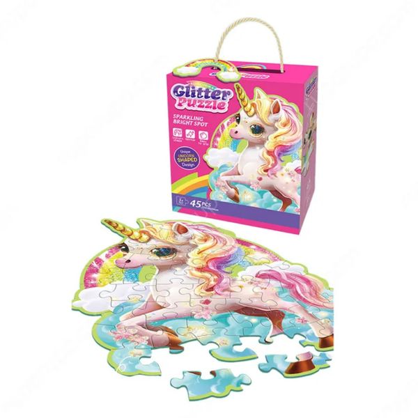 Trò chơi ghép hình lấp lánh hình kỳ lân – Glitter Puzzle Unicorn, 45 mảnh, kích thước lớn