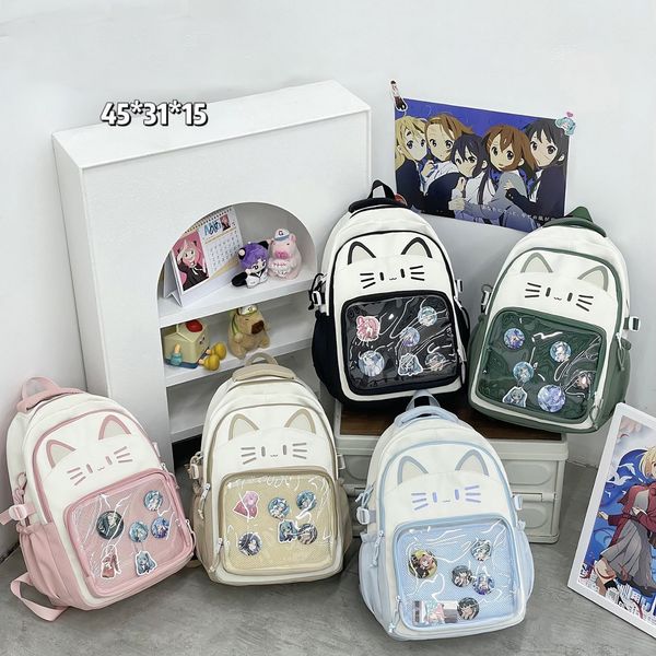 Ba lô học sinh tai mèo trong suốt phong cách kawaii họa tiết cute dễ thương – Nhiều ngăn tiện dụng