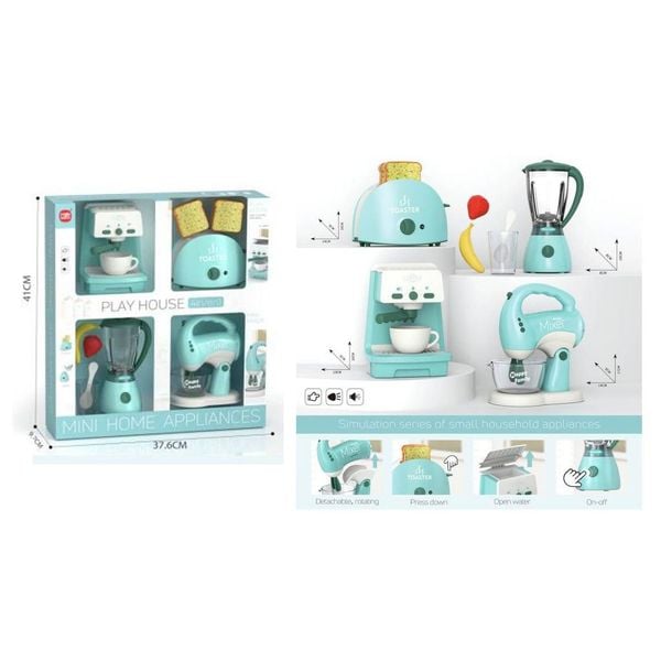 Bộ đồ chơi đồ gia dụng mini cho bé – máy xay sinh tố, máy pha cà phê, máy nướng bánh mì, máy đánh trứng