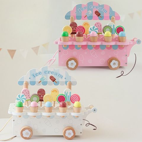 Xe bán kem bằng gỗ – Đồ chơi bán hàng cho bé, nhiều loại kem và phụ kiện đi kèm