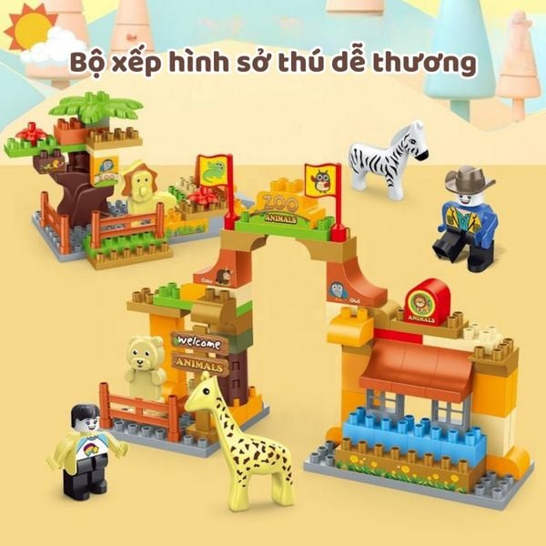 Bộ đồ chơi lắp ráp sở thú – Zoo Building Blocks, nhiều con vật và mô hình sinh động