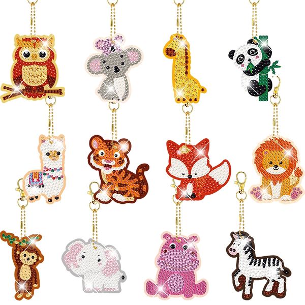 Set móc khóa đính đá DIY mini – Nhiều mẫu hình thú & chủ đề dễ thương