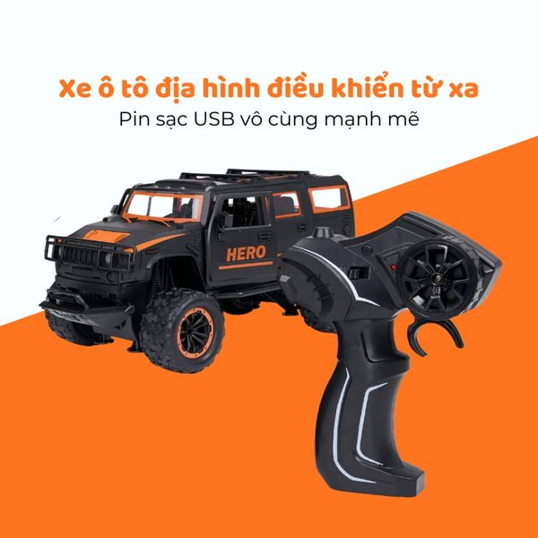 Xe ô tô điều khiển từ xa ROVER  –Xe mô hình, địa hình mạnh mẽ, pin sạc USB – màu Đen/Vàng
