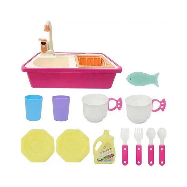 Bồn rửa bát đồ chơi cho bé Peiyile – Chậu mô phỏng nhà bếp, vòi nước chảy thật, kèm phụ kiện đầy đủ