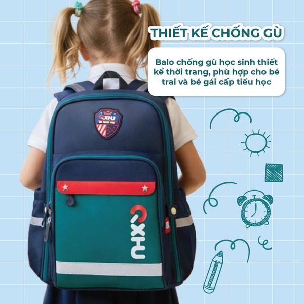 Balo chống gù học sinh tiểu học cho bé trai bé gái – siêu nhẹ, chống nước, ngăn rộng