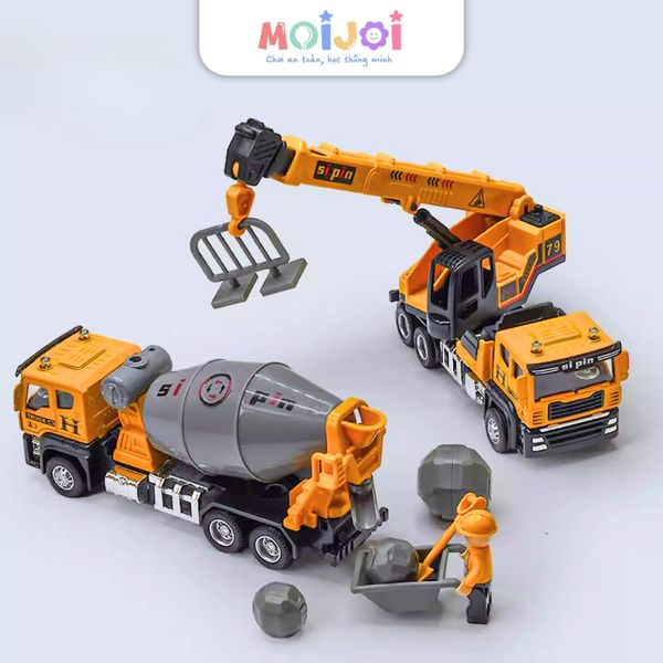 Xe công trình mô hình kim loại 1:50 – Xe ben / Xe trộn / Xe cẩu / Xe xúc – Bánh lăn, chi tiết chân thực