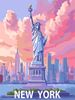 Bộ tranh canvas tượng Nữ Thần Tự Do New York 23 – Tranh tô màu theo số, Không khung, kèm màu, cọ, giấy phác thảo, hình mẫu