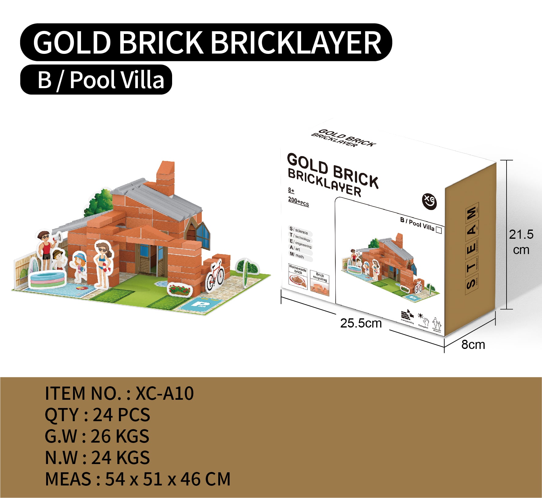 Bộ mô hình xây dựng Gold Brick Bricklayer – Biệt thự hồ bơi