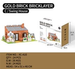 Bộ mô hình STEAM Xây Gạch Thật Gold Brick Bricklayer (Pool Villa, XC-A10, 200+ chi tiết)