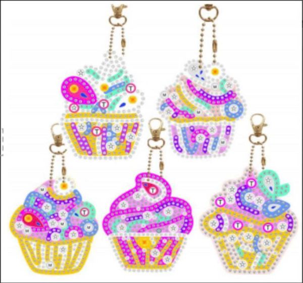 Set 5 móc khóa đính đá DIY mini – Hình thú, nàng tiên cá & bánh cupcake, sáng tạo thủ công cho bé