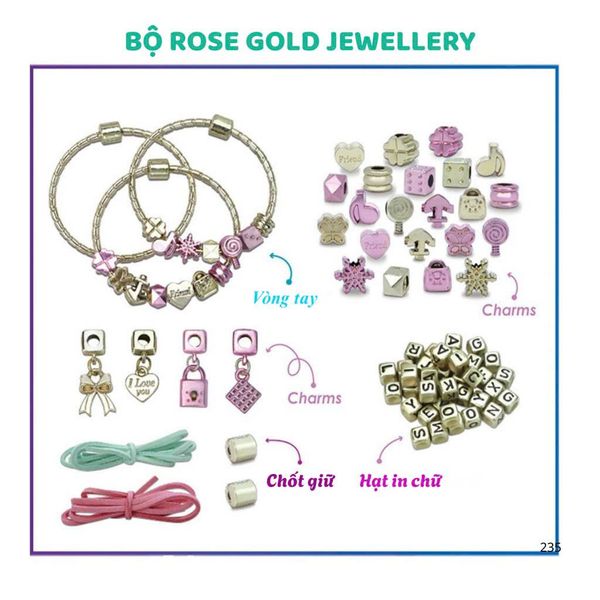 Bộ đồ chơi cho bé gái tự làm trang sức vòng tay, vòng cổ, tự thiết kế sáng tạo DIY hợp kim kèm charm