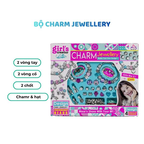 Bộ đồ chơi cho bé gái tự làm trang sức vòng tay, vòng cổ, tự thiết kế sáng tạo DIY hợp kim kèm charm