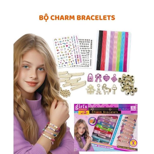 Bộ đồ chơi cho bé gái tự làm trang sức vòng tay, vòng cổ, tự thiết kế sáng tạo DIY hợp kim kèm charm