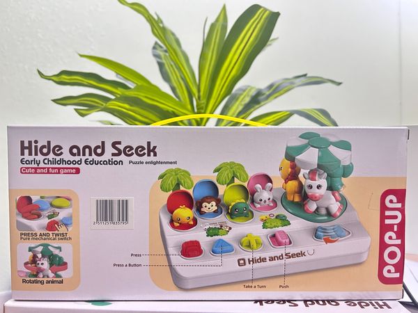 Đồ chơi cho bé hộp ú òa pop-up vận động tinh, đồ chơi ẩn tìm động vật cho bé