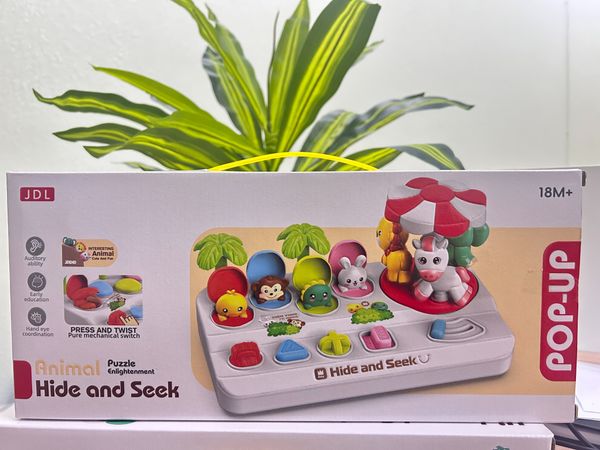 Đồ chơi cho bé hộp ú òa pop-up vận động tinh, đồ chơi ẩn tìm động vật cho bé