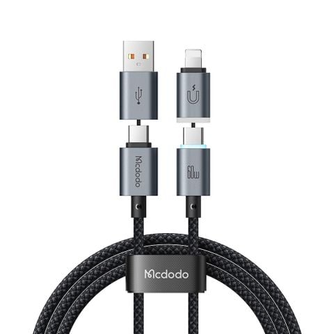 Cáp Sạc Nhanh Đa Năng Thu Gọn Từ Tính 4-in-1 MCDODO CA-992 60W (1.2m, Futuristic Ice-Blue Indicator Light)
