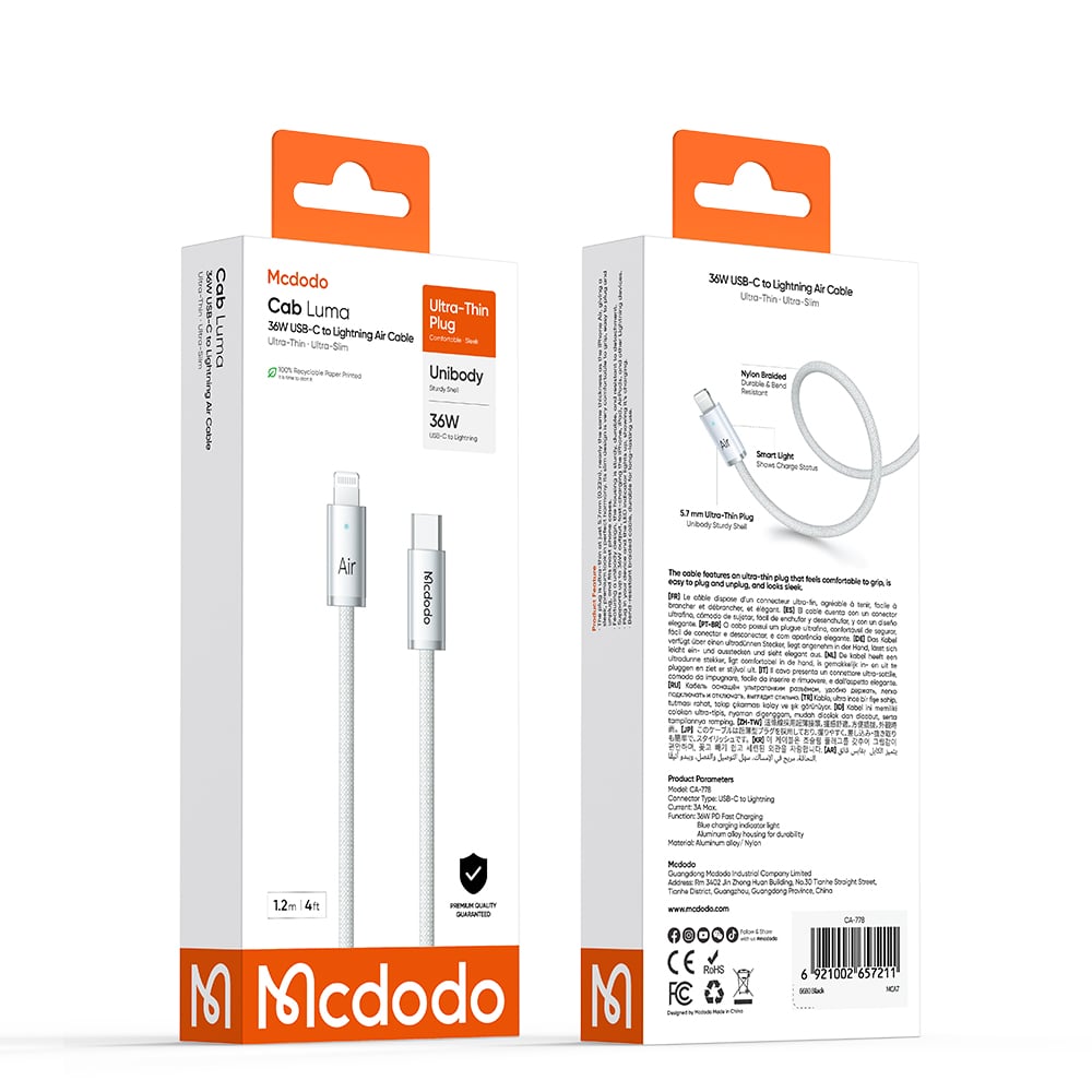 Cáp C to Lightning Mcdodo CA-778 Cab Luma 36W đầu cắm mỏng - ảnh 7