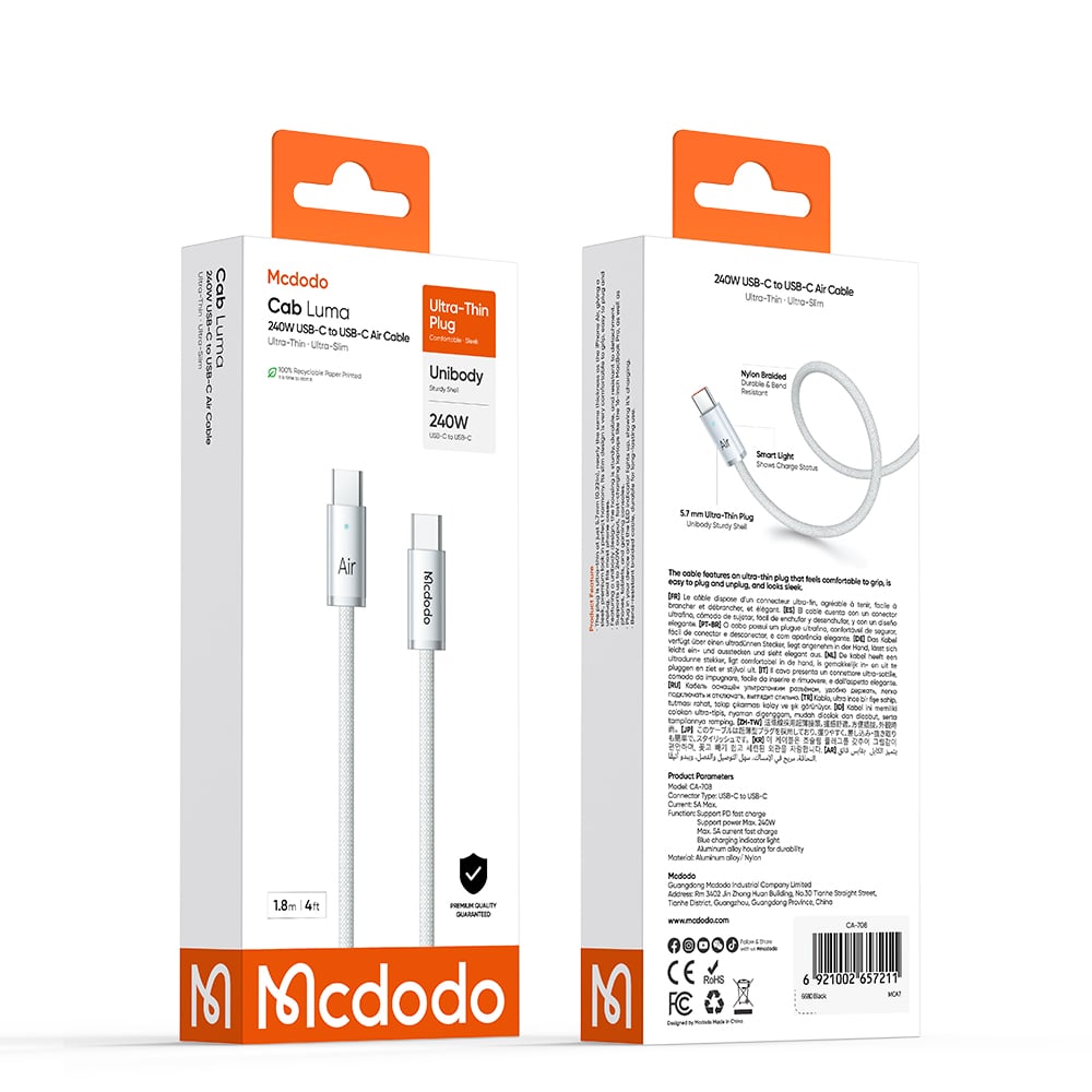 Cáp C to C Mcdodo CA-708 Cab Luma 240W đầu cắm mỏng - ảnh 7