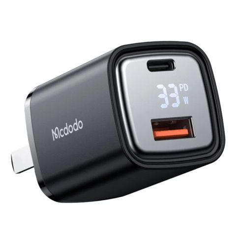 Củ sạc nhanh MCDODO Graphite Series 33W USB-A + Type-C Digital Display Dual Port Fast Charging Adapter Wall Charger