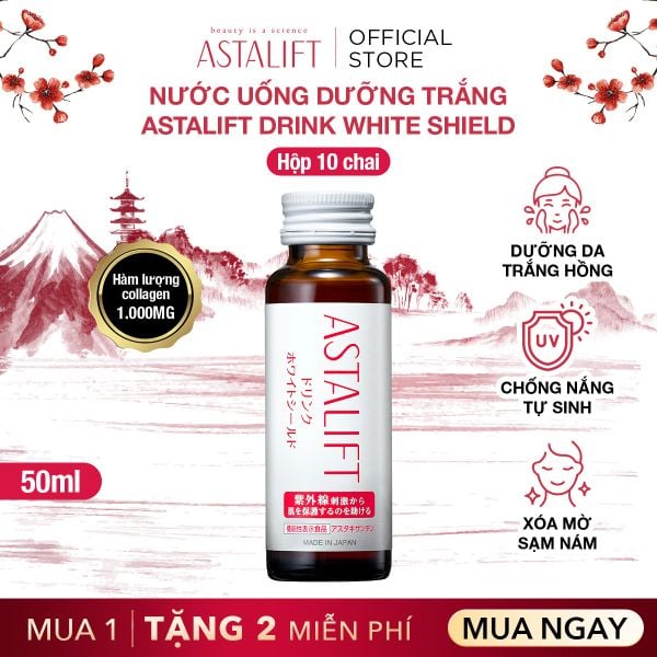  [HỘP 10 CHAI] Nước Uống Collagen ASTALIFT White Shield Drink 1000MG Collagen _ MUA 1 TẶNG 2 hộp cùng loại 