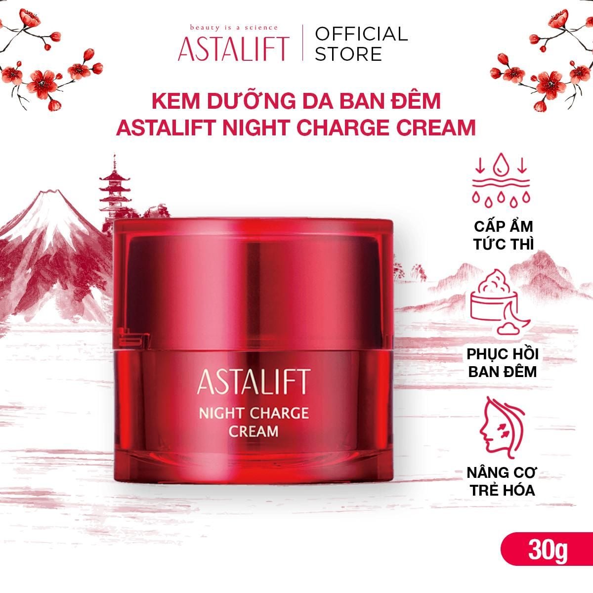  Kem Dưỡng Da Ban Đêm ASTALIFT Night Charge Cream Cung Cấp Ẩm, Hỗ Trợ Săn Chắc Da 30g 